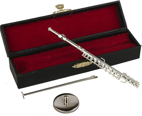 Dselvgvu Copper Miniature Flute with Stand and Case Mini Musical Instrument Miniature Replica Dollhouse Model Mini Flute Home Ornament (5.39inch S...
