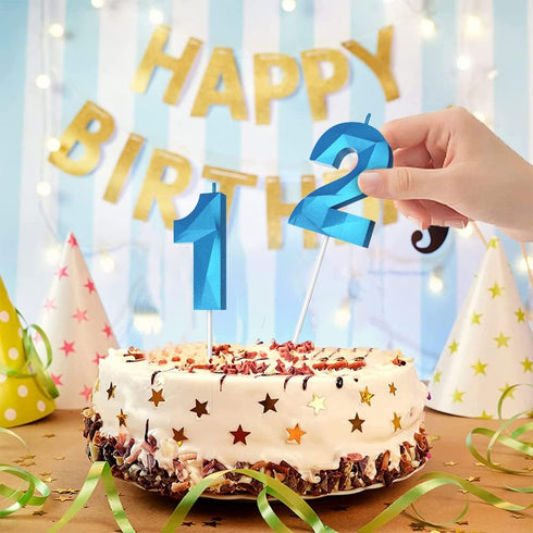 Number Birthday Candles(10 Candle Blue) 3D Diamond Shape Number Happy Birthday Cake Candles for Birthday Party Wedding Decoration Reunions Theme P...