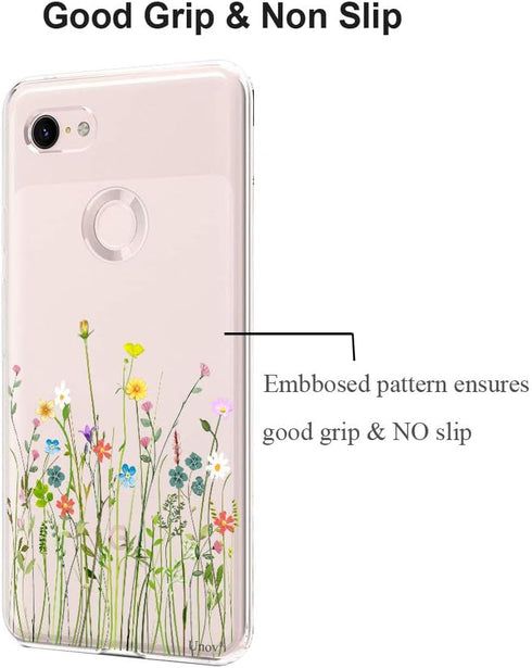 Unov Pixel 3 XL Case Clear with Design Soft TPU Shock Absorption Slim Embossed Floral Pattern Protective Back Cover for Pixel 3 XL 6.3 inch (Flowe...