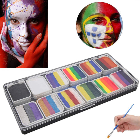 Rainbow Face Paint Split Cake Body Painting Professional 12 Colors Face Body Paint Kit Largest Oil Based Hypoallergenic Neon Face Painting Palette...