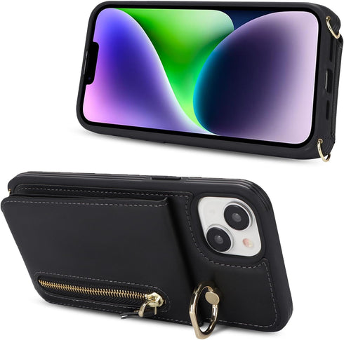 iPhone 14 Case with Card Holder for Women, iPhone 14 Phone Case Wallet with Strap Credit Card Slots Crossbody with Kickstand Zipper Case for iPhon...