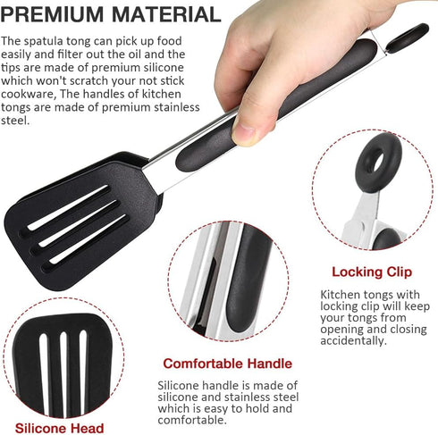9 Inch Small Kitchen Tongs Set of 3, Silicone Cooking Tongs with Silicone Tips and Stainless Steel Handle, Silicone Tongs for Cooking, Serving...