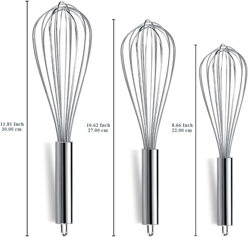 Berglander Whisk Set Pack of 3, Stainless Steel Whisks for Cooking 8",10",12", Wire Ballon Wisk (Silver)...