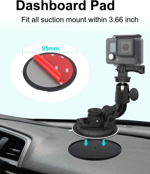 Suction Camera Mount, Car Camera Holder for Dashboard Windshield, Suction Cup Stand with 1/4" Tripod Adapter for Gopro Hero 12 11 10 9 8 7, Max, S...