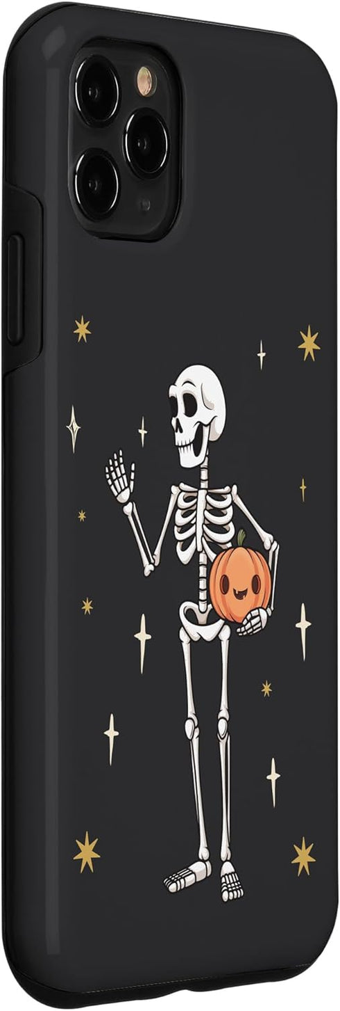 iPhone 11 Pro Max Funny Halloween Skeleton Holding Jack-O-Lantern Pumpkin Case...
