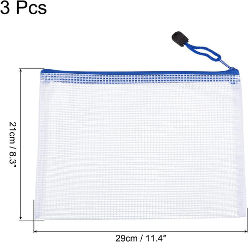 MECCANIXITY Mesh Zipper Bags, B5 Size File Document Pockets Bill Pouch Folders for Office Home Supply, White Pack of 3...