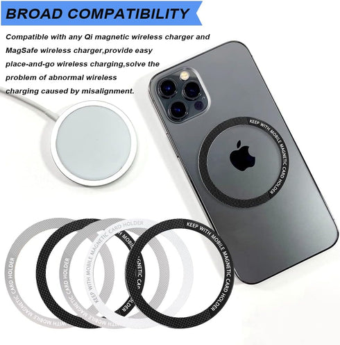 12 Pcs Magnetic Wireless Charging Metal Ring with Sticker, Universal Ultra Thin Notched and Round Alphabet Ring Conversion Kit Compatible with Mag...