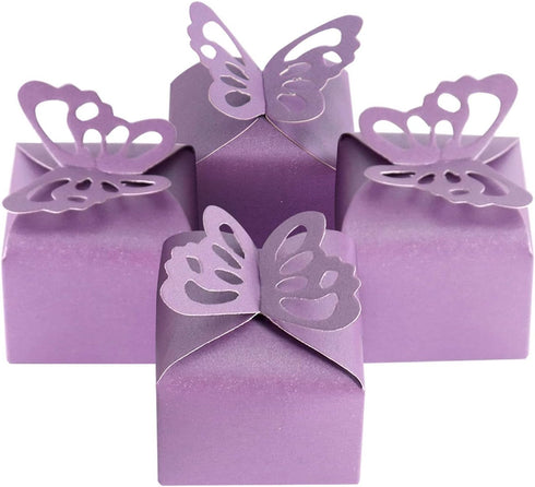 Kslong 50pcs Purple Butterfly Favor Boxes Girl Baby Shower Butterfly Candy Box Decoration Party Birthday Wedding Small Gift Boxes (Purple)...