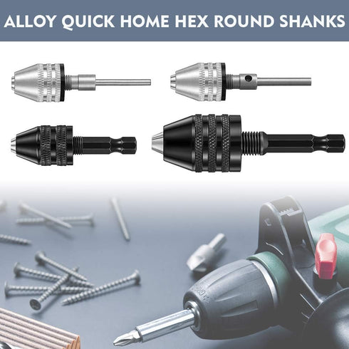 Keyless Drill Chuck Kits, 4pcs Small Drill Chuck Change Adapter W/ 1/4, 1/8, 1/16 Inch Hex and Round Shanks, Electric Drill Conversion Chuck Set P...