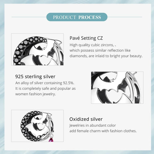 Bat Bead Charms for Bracelets 925 Sterling Silver Animal Charm Paved with Cubic Zirconia Black Bat Charm for Women Halloween Charms Jewelry...