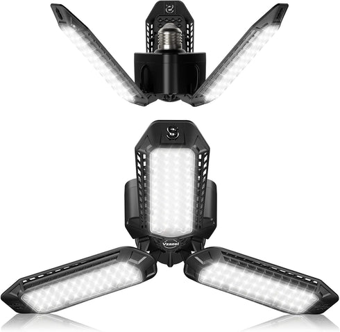 Garage Light - 2 Pack - 8000LM Glare-Free 360° Illuminator 60W 6500K Deformable Garage E26/E27 LED Light for Basements, Barn, Farmhouse and Attics...