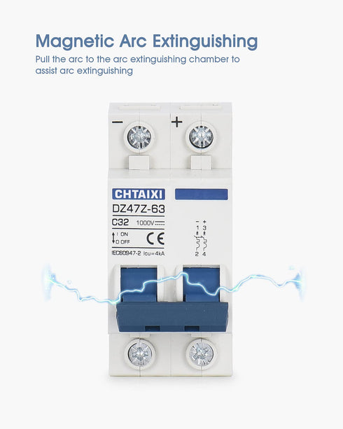 DC Miniature Circuit Breaker, 2 Pole 1000V 32 Amp Isolator for Solar PV System, Thermal Magnetic Trip, DIN Rail Mount, Chtaixi DC Disconnect Switc...
