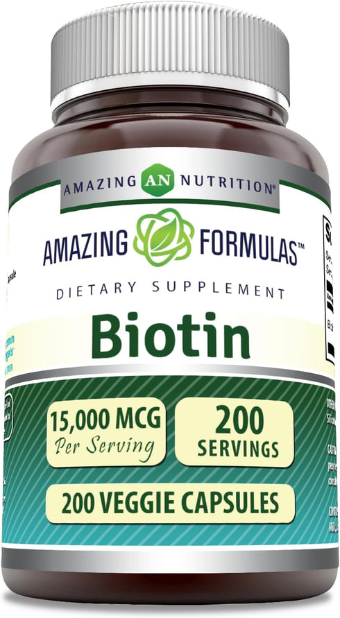 Amazing Formulas Biotin 15000 mcg - Supports Healthy Hair, Skin & Nails - Promotes Cell Rejuvenation - Supports Healthy Metabolism & Digestive Hea...