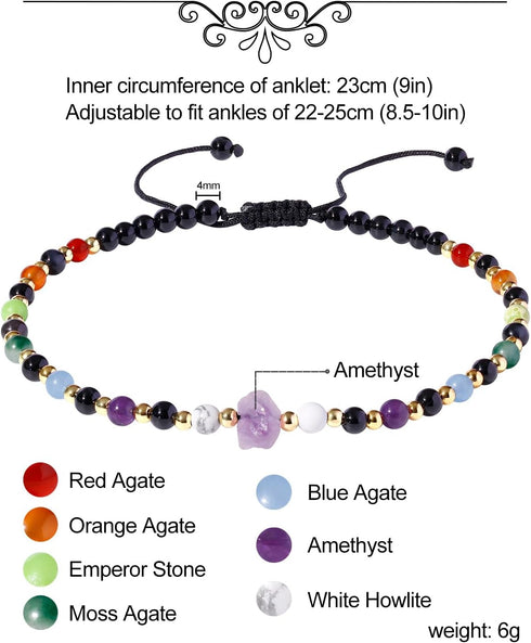 Real 7 Chakra Anklet Summer Beach Black Agate Amethyst Raw Stone Ankle Bracelets for Women Spiritual Healing Crystals Energy Yoga Meditation Gifts...