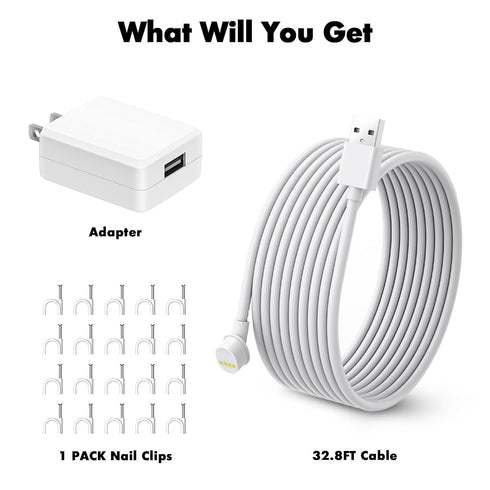 32.8ft Power Cable Compatible with Google Nest Cam Outdoor or Indoor, Battery(2nd Generation), Weatherproof Charging Cable with Adapter for Nest C...