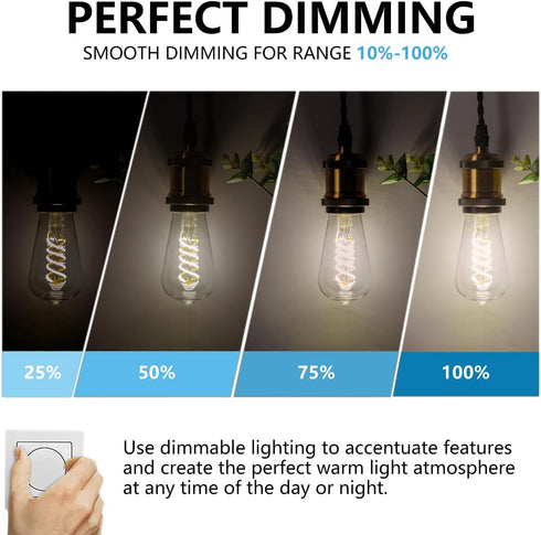 BORT Dimmable LED Edison Bulbs, 6W Equivalent to 60W Vintage Light Bulb, E26 4000K ST58/ST19 LED Bulbs, Antique Flexible Spiral LED Filament Light...