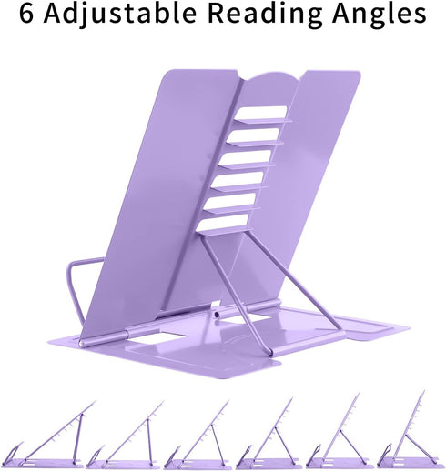 MSDADA Book Stand Metal Reading Rest Book Holder Adjustable Cookbook Documents Holder Portable Sturdy Bookstands for Recipes Textbooks with Page C...