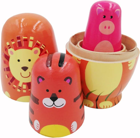 Matryoshka Doll Handmade Wooden Dolls Cartoon Animals Pattern Toy Gift...