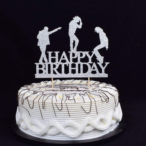 Glitter Happy Birthday Cake Topper cake Toppers Happy Birthday Cake Bunting Birthday Party Decoration Supplies. (Silver)...