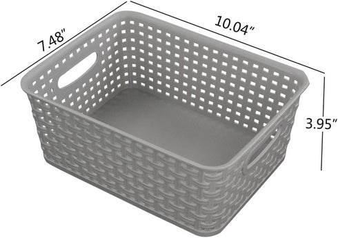 6-Pack Plastic Storage Organizer Basket, 10.04"L x 7.48"W x 3.95"H, Slightly Gray...