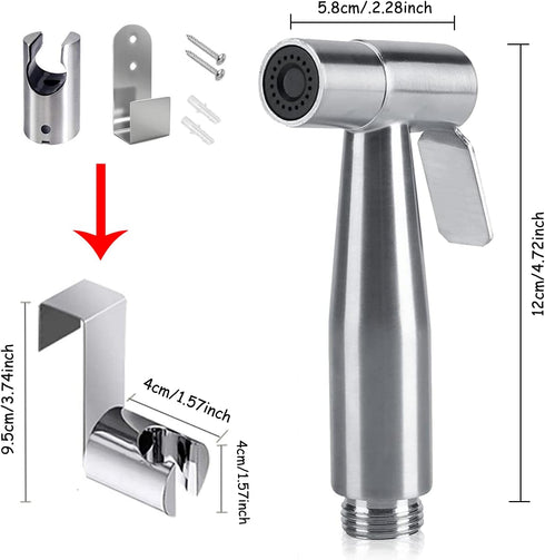 Bidet Sprayer Head with hook, stainless steel bidet sprayer kit, baby cloth diaper sprayer, easy to install for Personal Hygiene And Bedpan WC Spr...
