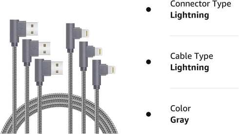 MFi Certified Lightning iPhone Charger Cord 90 Degree Fast Data Cable Nylon Braided Compatible with iPhone Xs Max/XS/XR/7/7Plus/X/8/8Plus/6S/6S Pl...