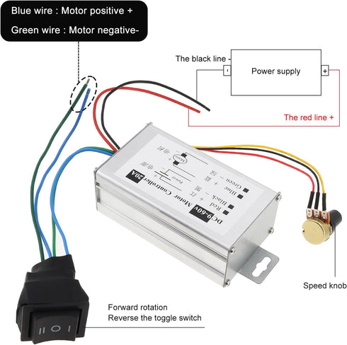 DC Motor Speed Controller, Brush Motor Driver Controls Module DC 9V-60V 20A 1200W Motor Pulse Width Modulator Regulator PWM Monitor Dimmer Motor S...