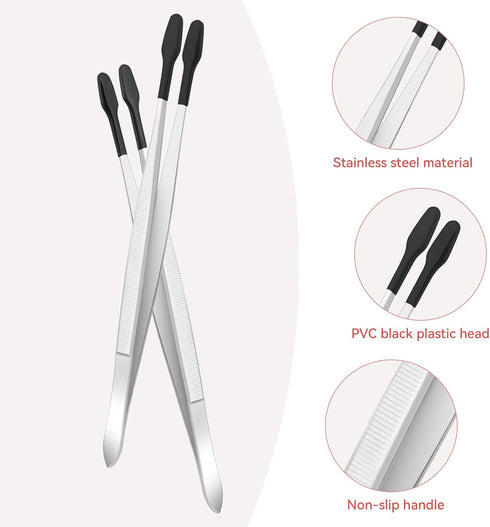 2 Pieces Rubber Tipped Tweezers Silicone Coated Soft Tweezers Rubber Tip Non Marring Flat Tip Forceps Lab Industrial Hobby Craft Tweezers Tools fo...
