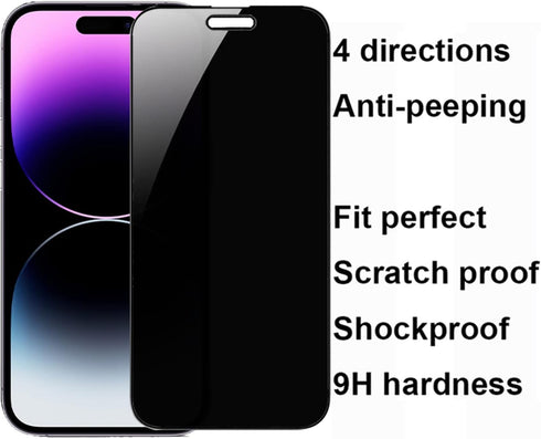 2 Pack 360 Degree Privacy Tempered Glass Suit for iPhone 14 Pro Max/iPhone 15 Plus Anti-Spy 4 Directions Screen Protector Film 4 Sides Anti-Peepin...