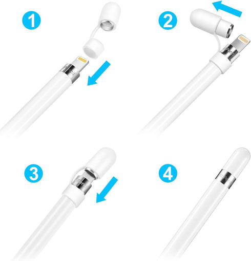 Magnetic Replacement Cap for Apple Pencil 1st Generation - with Silicone Protective Cap Holder (White)...