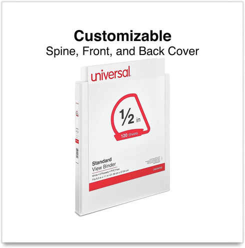 Universal 20702 Deluxe Round Ring View Binder, 1/2-Inch Capacity, 8.5 x 11, White...