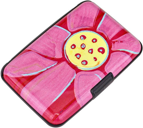 ELFISH RFID Blocking Credit Cards Holder Aluminum Wallet Metal ID Case for Men Women (Big pink flower)...