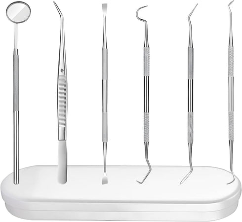 6 Pieces Dental Tools Set, Professional Stainless Steel Dental Hygiene Cleaning Kit with Case, Including Dental Mirror, Plaque Tartar Remover for ...