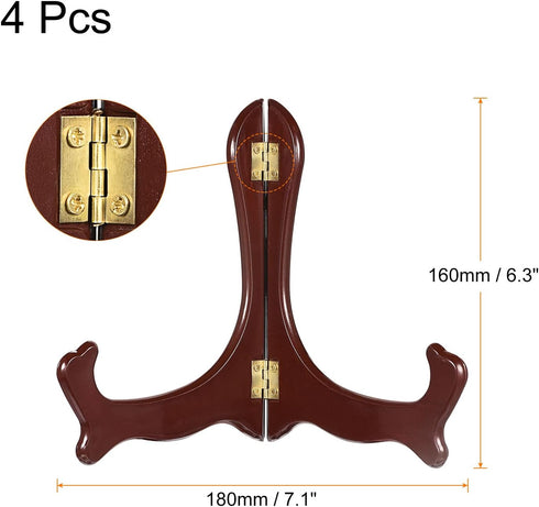 uxcell 4pcs 6.3" Easel Plate Holder, Wood-like Plastic Folding Display Stand Brown for Decorative Picture Frame...