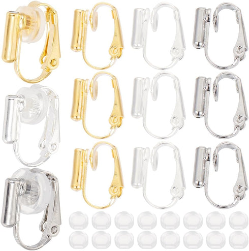 1 Box 36Pcs Brass Clip on Earrings Gold Clip on Earrings Converter Silver Painless with Comfort Pads Non Pierced Earring Components Clip Earring F...