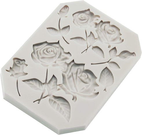 Rose Fondant Mold, Rose Flower with Leaf Silicone Mold upcake Topper,Polymer Clay,Candy Mold for Cake Decoration,Chocolate Mold, Sugar Crafts Mold...