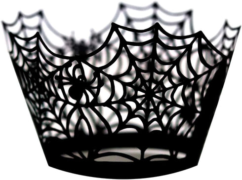50 Pcs Spiderweb Cupcake Wrappers - Black Laser Cut Liners for Halloween Theme Party Decorations...