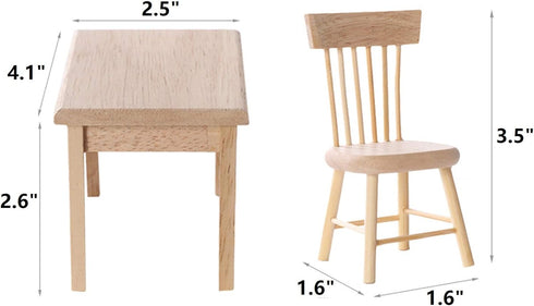Z MAYABBO Wooden Dollhouse Furniture of Table & Chair, Miniature Dollhouse Accessories of Dining Room Accessory - 1/12 Scale...