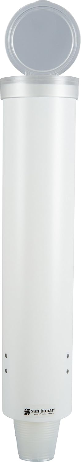 San Jamar Medium Pull-Type Cup Dispenser 4-10 Oz. Cups with Flip Cap for Restaurants, Dining Halls, and Fast Food Plastic, 16 Inches, White...
