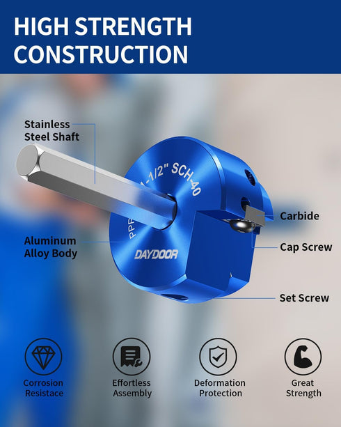 1-1/2'' PVC Pipe Reamer, Plastic Pipe Fitting Reamer, Clean Leftover Pipe & Solvent Cement Residue, Fits into Standard 1/2" Drill, for Use with Sc...