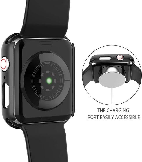 Black Hard Case Compatible with Apple Watch SE Series 6 Series 5 Series 4 44mm with Screen Protector, iwatch Ultra Thin HD Tempered Glass Screen P...