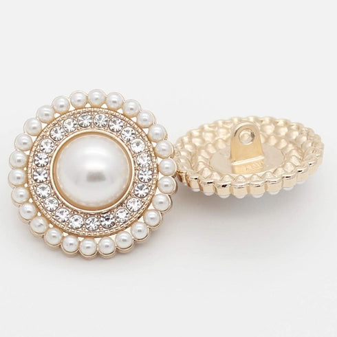 5pcs 23mm Small Fragrance Pearl Rhinestone Metal Buttons Ladies Cashmere Coat Blazer Shirt Button Round Buttons (Golden Pearl lace)...