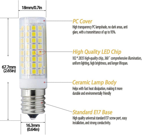 E17 LED?8W Microwave Oven Bulb?80W Halogen Equivalent ?Dimmable E17 Bulb for Microwave Oven Over Stove Appliance?800Lm, AC110V/130V?Daylight White...