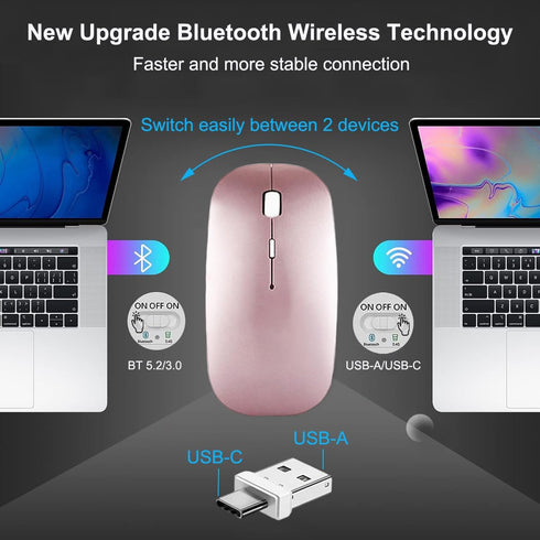 Wireless Bluetooth Rechargeable Mouse for Apple MacBook Air Pro iMac Mac Air, Wireless USB C Mouse Type C for iPad Air Pro/Surface Pro/Desktop, Bl...