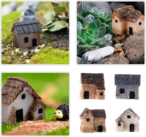 4 Pcs Micro Village Thumbnail House Thatched Huts Miniature Fairy Garden Stone Houses Miniature Gardening Landscapes Fairy Gardens Stone House for...