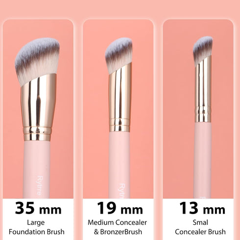 3Pcs Angled Foundation Brush Concealer Brush Kabuki Makeup Brush for Beauty Makeup Liquid Cream Powder Blending Buffing Stippling (P-170S)...