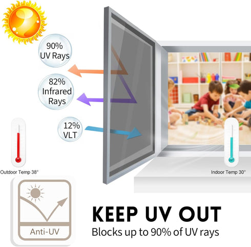 KESPEN Window Film One Way Daytime Privacy Heat Control Anti UV Non-Adhesive Reflective House Window Tint for Home and Office, Black-Silver, 35.4 ...