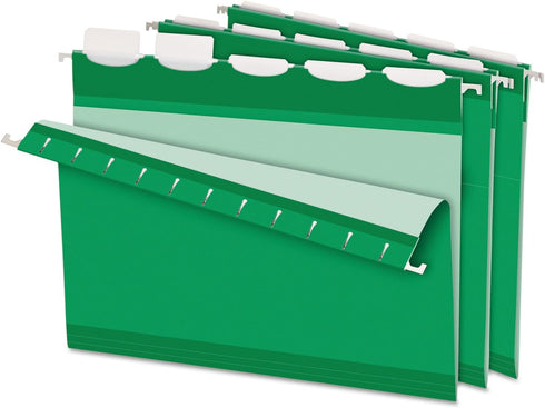 Pendaflex Ready-Tab Reinforced Hanging File Folders, Letter Size, Bright Green, 5 Tab, 25/BX (42626)...