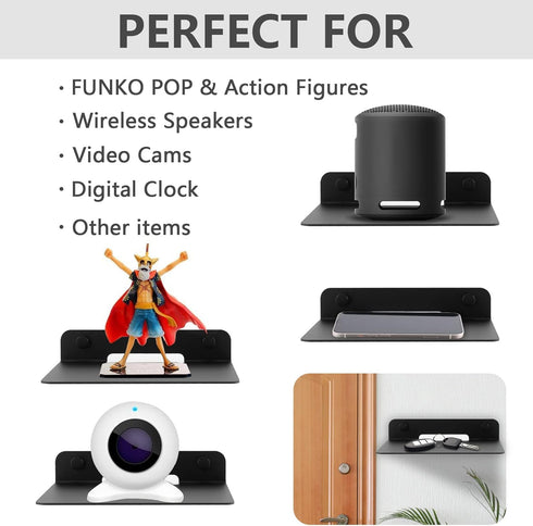 WISDING Small Floating Shelves, 6'' Wall Metal Speaker Mount Shelves for Bluetooth Speaker, Webcam, Cell Phones, Mesh Router, Toy Display Shelf Sp...