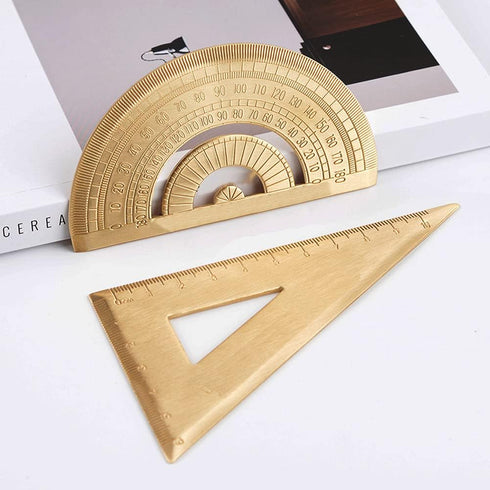1 Piece Gold Brass Retro Semicircle Protractor Drawing Copper Ruler Angle Measure Tool Stationery Math Geometry Gift...